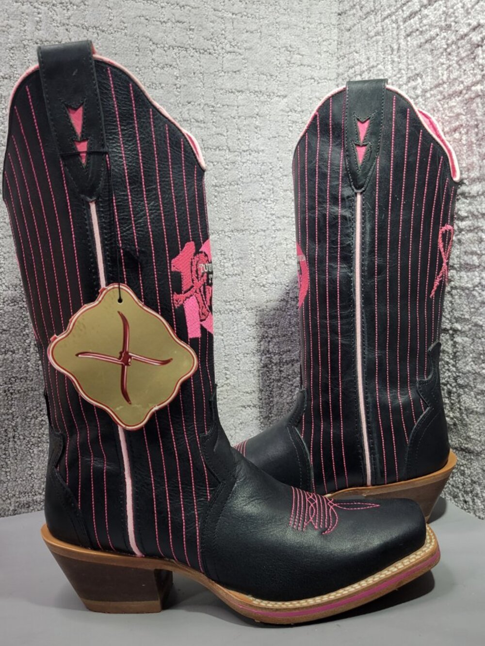 Twisted X Tough Enough To Wear Pink Women's Size 7.5B Black Pink Striped Boots